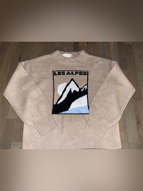 Alpine Hotel Sweaters - NWT Alpine Graphic Knit Sweater Les Alpes Mountain Scene Beige Size Medium
